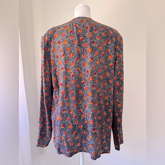 Vintage Y2K A.K.F. New York Ocean Print V-Neck Long Sleeve Button Down Blouse - Picture 6 of 8